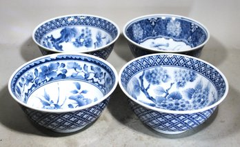 Four Fine Japanese Fine Porcelain Blue And White Bowls