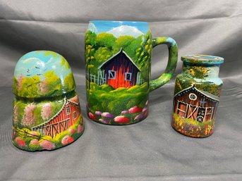 Vintage Ewald Collection: Hand Painted Beer Stein, Electric Insulator,  Small Vase Jar