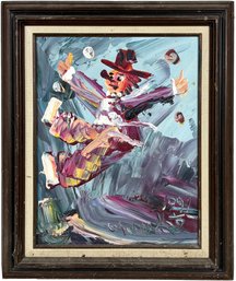 A Vintage Oil On Board In Impasto Style, Clown, By Morris Katz