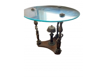 Glass Top End Table With Heavy Metal Base