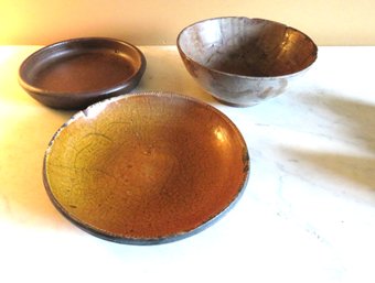 3 Antique Pottery Bowls And Dishes