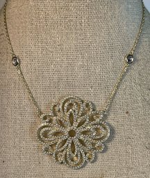 Fancy Sterling Silver Floral Form Pendant And Necklace (chain Is Tangled)