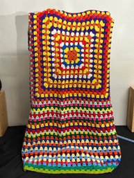 A Vintage Crochet Blanket Bright Multi Color 63' X 69'