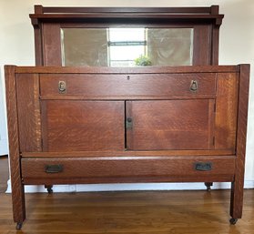 Antique Oak Arts & Crafts Style Sideboard Dresser With Mirror (appraised For $1,000)