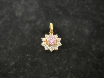 Gold Vermeil Sterling Pendant With Pink & White Stones