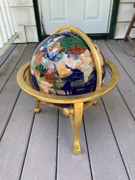 Globe With Semi Precious Stone On Brass Bass