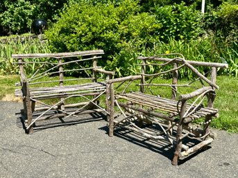 Pair Of Handmade Twig Garden Benches