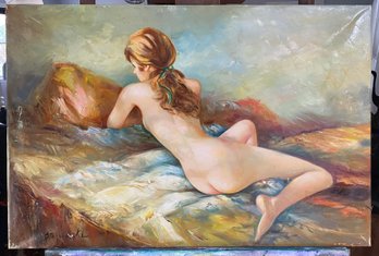 Oil On Canvas Nude Signed Lower Left