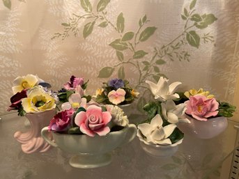 Collection Of Miniature Porcelain Flowers Arrangements. (corner China Cabinet B)