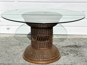 A Classic Coastal Rattan And Glass Dining Table - Possibly Maguire