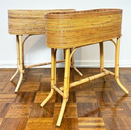 A Pair Of Vintage Rattan Plant Stands, C. 1960's