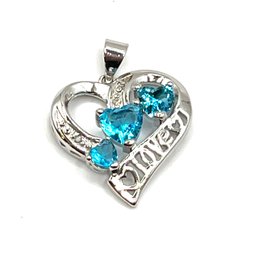 Sterling Silver Blue Gemstone Heart Shaped Love Pendant