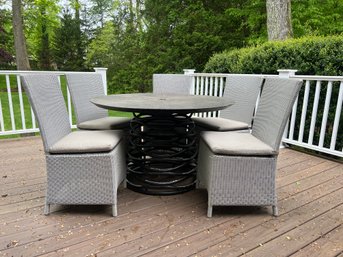 Crate & Barrel Dining Table & Set Six All Weather Wicker Captiva Chairs