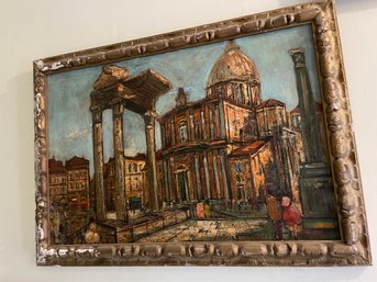 Oil On Canvas Of An Italian City Scene. Signed By Artist L.Gini