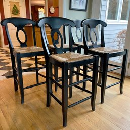5  Farm House Style Painted Wood Counter Stools -  Rush Seats