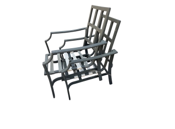 Set Of 4 Metal Outdoor Arm Chairs With Cushions