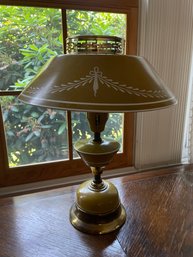 Beautiful Vintage Green Toleware Table Lamp With Shade