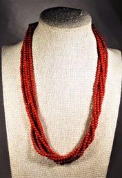 Fine Contemporary Sterling Silver And Genuine Coral Beaded Multi Strand Necklace