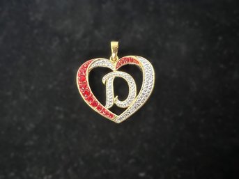 14k Gold Plated D Monogram Heart Pendant