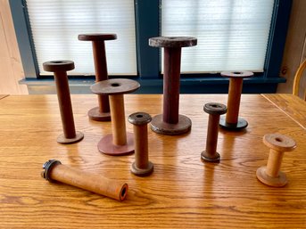 Collection Of Antique Wooden Spools