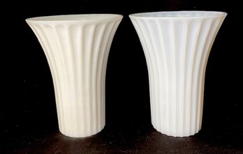 Pair Of Complimentary Flamed Fluted Milk Glass Vases