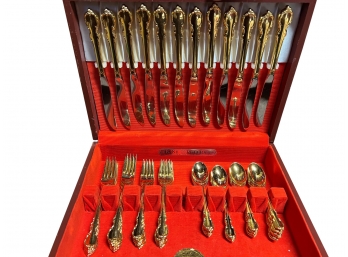 1881 Rogers Oneida Gold Plated Stainless Flatware With Case