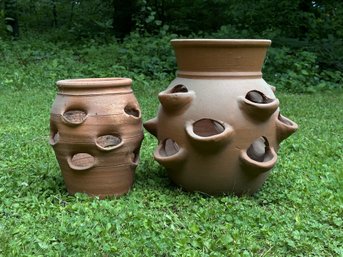 A Great Pair Of Strawberry Pots In Terracotta