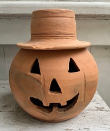 Terracotta Jack-o-Lantern Pumpkin With Hat