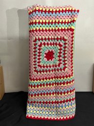 A Vintage Crochet Blanket Red Multi Color 44' X 44'