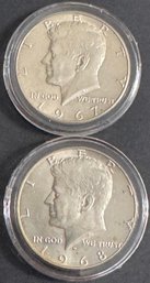 2 Kennedy Forty Percent  Silver Half Dollars 1967, 1968-D