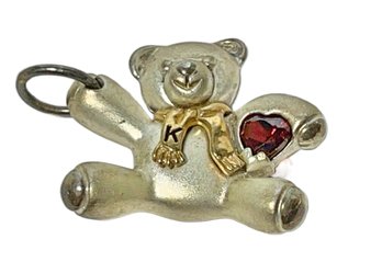 Sterling Silver 4K Gold Garnet Teddy Bear Pendant