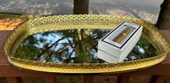 Brass & Glass Vanity Tray 14' X 8'  With New In Box Vtg Perfume Purse Atomizer