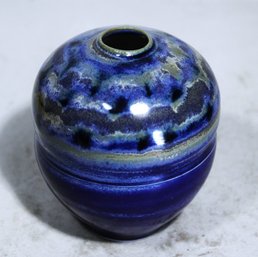 Amazing Blue Glaze Signed Tom Turner MCM Art Pottery Vase Studio