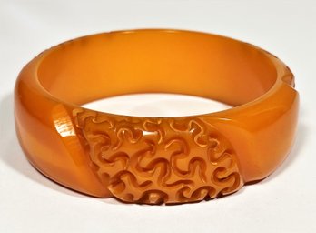 Fine Vintage Carved Butterscotch Wide Bangle Bracelet
