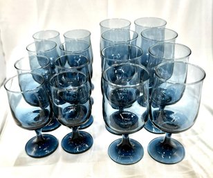 Vintage Tulip Dusky Blue Water Goblets And Wine Glasses By Libbey