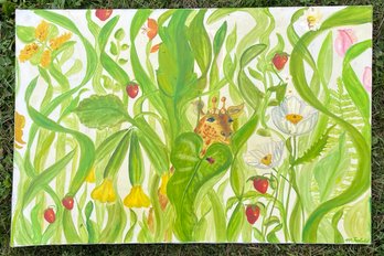 An Original Mid Century Acrylic On Canvas, Botanical Fantasy, M. Habold