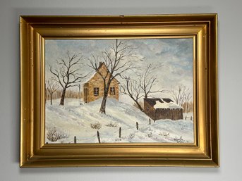 Vintage Winter Scene Oil Painting By O Leveillee Cieslak