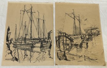 Pair Of Early EMILE GRUPPE Nautical Prints- Well Listed From Folio