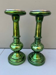 Pottery Barn Everett Green Mercury Glass Candle Holders - Set Of 2