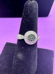 10K White Gold  Green Moissanite Ring