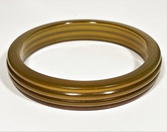 Translucent Smoky Color Bakelite Plastic Bangle Bracelet Ribbed Design