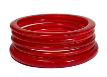 Lot 6 Vintage Red Plastic Bangle Bracelets 1960s