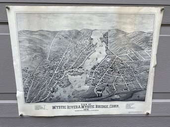 Map View Of Mystic River & Mystic Bridge, Conn. 1879. Contemporary Copy. 20' X 26'.  Suitable For Framing.
