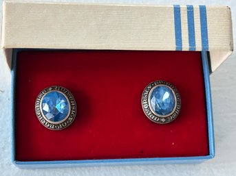VTG Blue Faceted Stone & Sterling Silver University Of Notre Dame OP Cufflinks Balfour Blue Seal Campus Gifts
