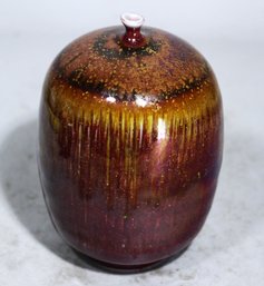 Signed Tom Turner MCM Art Pottery Studio Vase In Burgundy