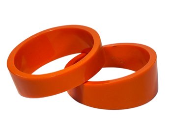 Lot Three Vintage 1960s Orange Plastic Angle Shaped Bangle Bracelets