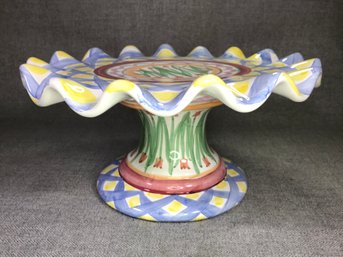 Mackenzie Childs Fluted Cake Stand - Retail Ranges From $375-$575 - NO DAMAGE - Checked VERY Carefully !