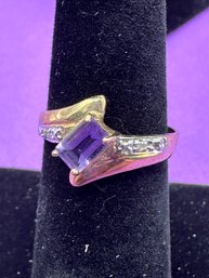 10K Yellow Gold Amethyst & Diamond Ring