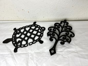 Turtle & Tree Form Antique Iron Trivets