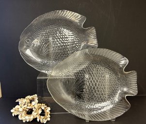 Fish Glass Platters And Shell Napkin Rings